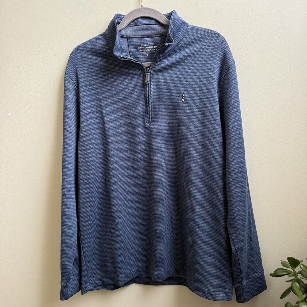 VINEYARD VINES BLUFFS Performance 1/4 Zip Blue Herringbone Size L